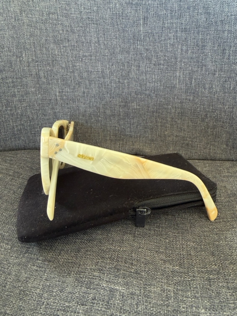 Celine Cream Tortoiseshell Round Sunglasses with Black Lenses - Picture 5 of 6